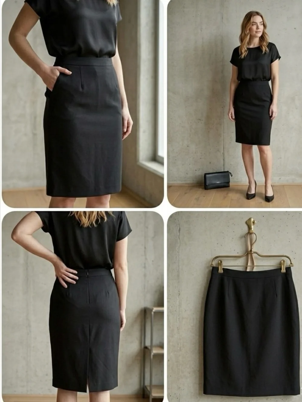 Calvin Klein Black Lined Back Slit Professional Pencil Skirt Size 10
